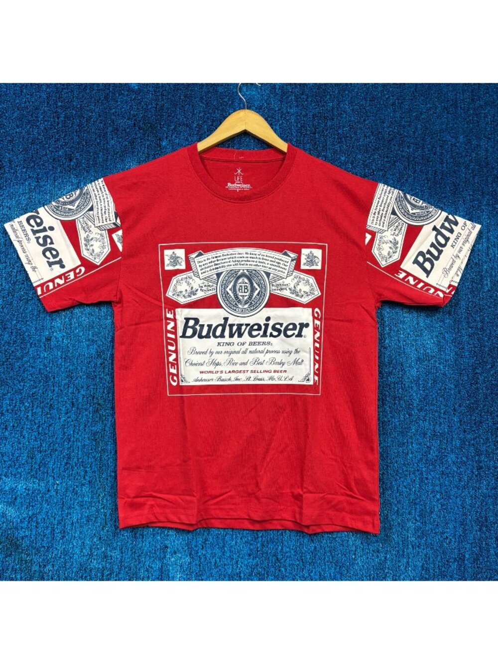 Budweiser King of Beers Genuine Bottle Label Promo Tee L